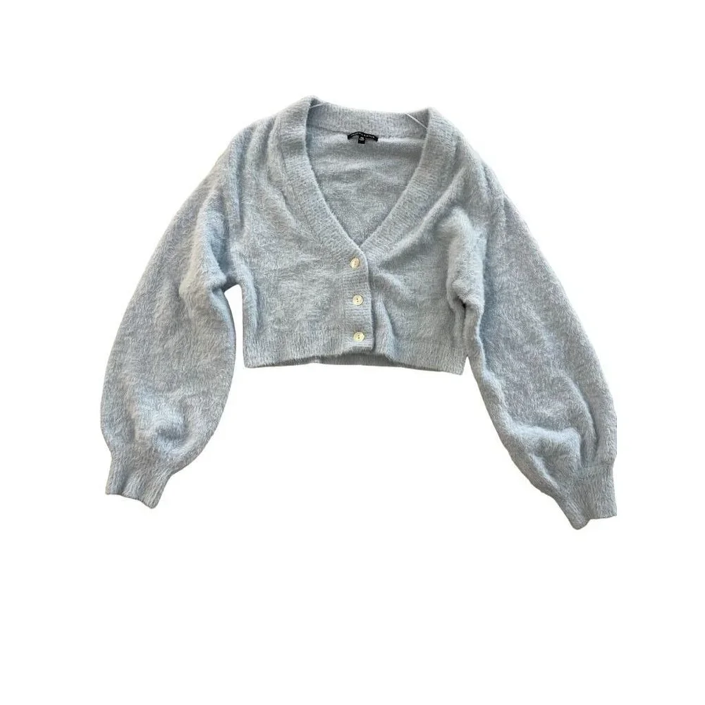 Kendall & Kylie Blue Crop Button Up Sweater - Picture 1 of 1